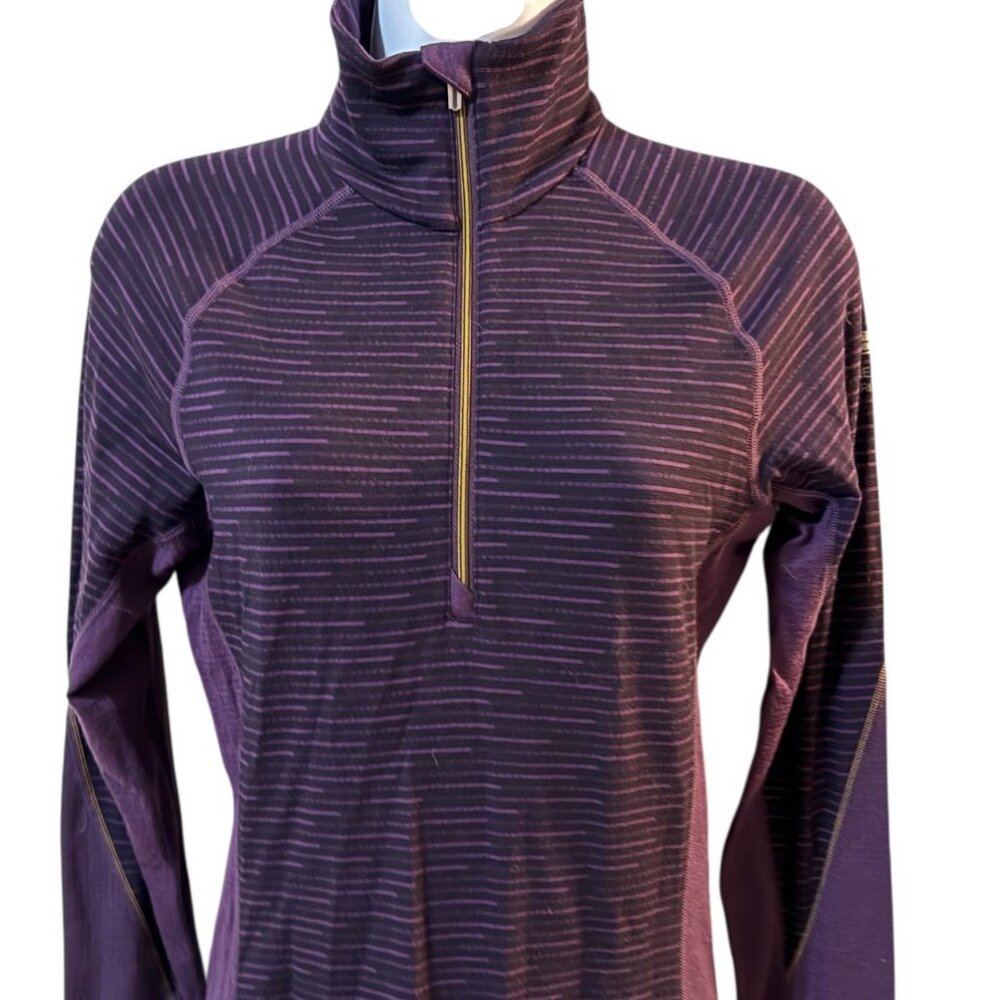 Icebreaker Merino‎ Zone Purple Stripe Quarter Zip Long Sleeve Top Womens Size 6